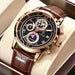 Moon Phase Chronograph Watch with Roman Numeral Dial - Black Gold
