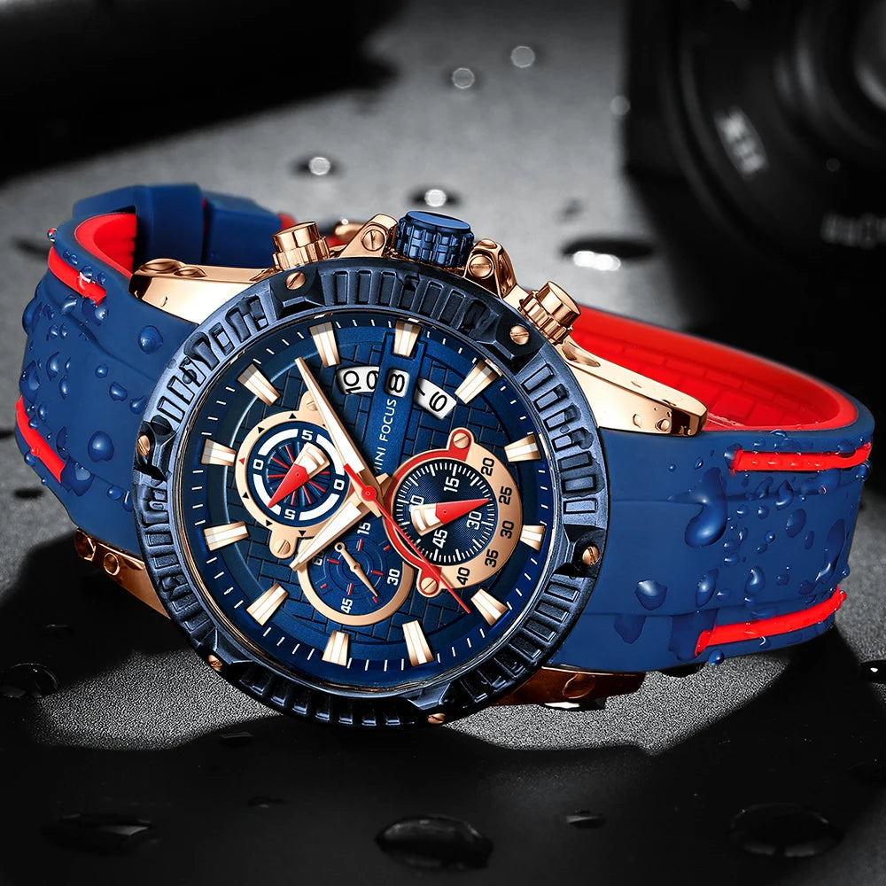 Chronograph Watch with Silicone Strap for Active Wear