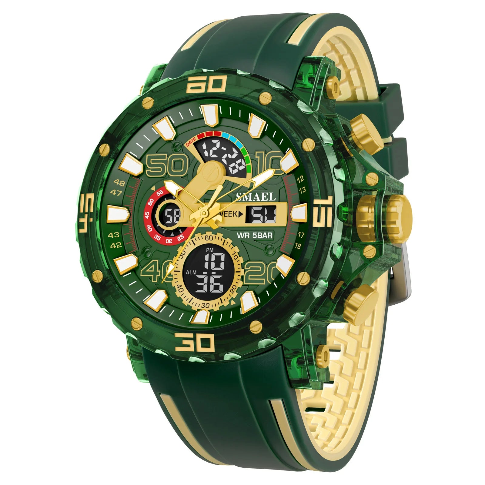 Sport Chronograph Watch LED Display 50M Water Resistant - Green