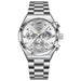 Analog Quartz Wristwatch with Subdials Moonphase - Silver White