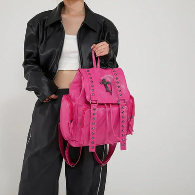 Gothic Punk Studded Backpack with Cross Emblem