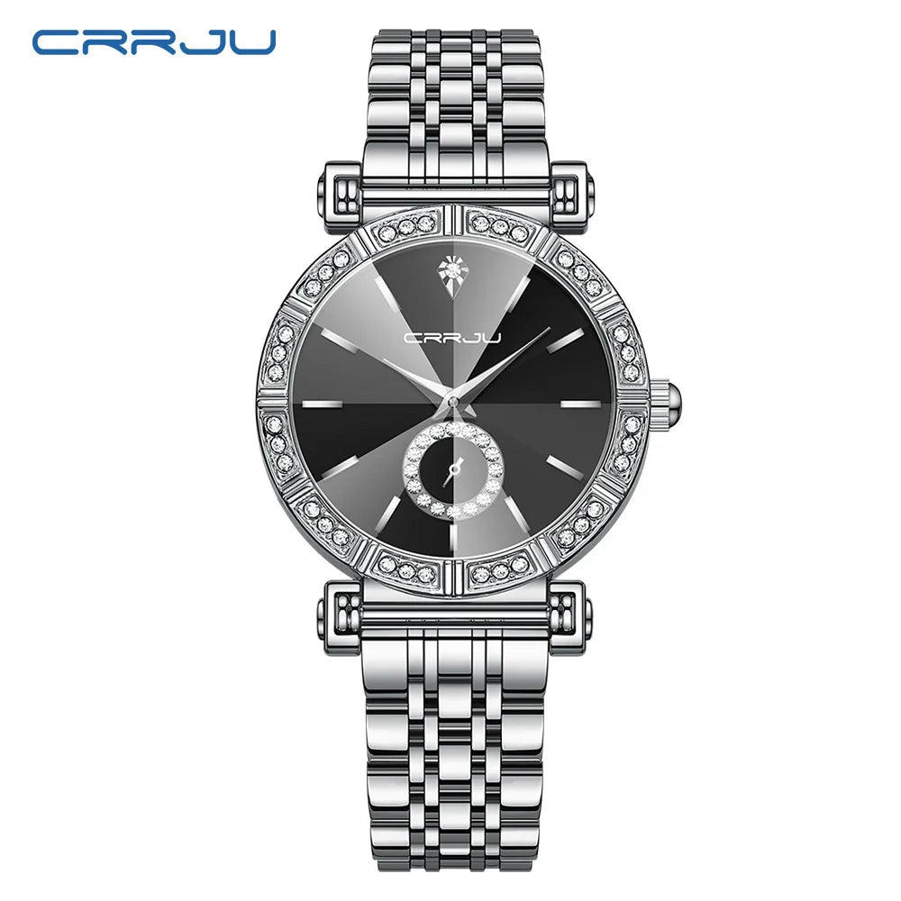Diamond Accent Round Dial Crystal Watch With Crystals