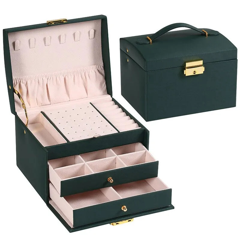Elegant Three Layer Jewelry Box With Drawer Lock System