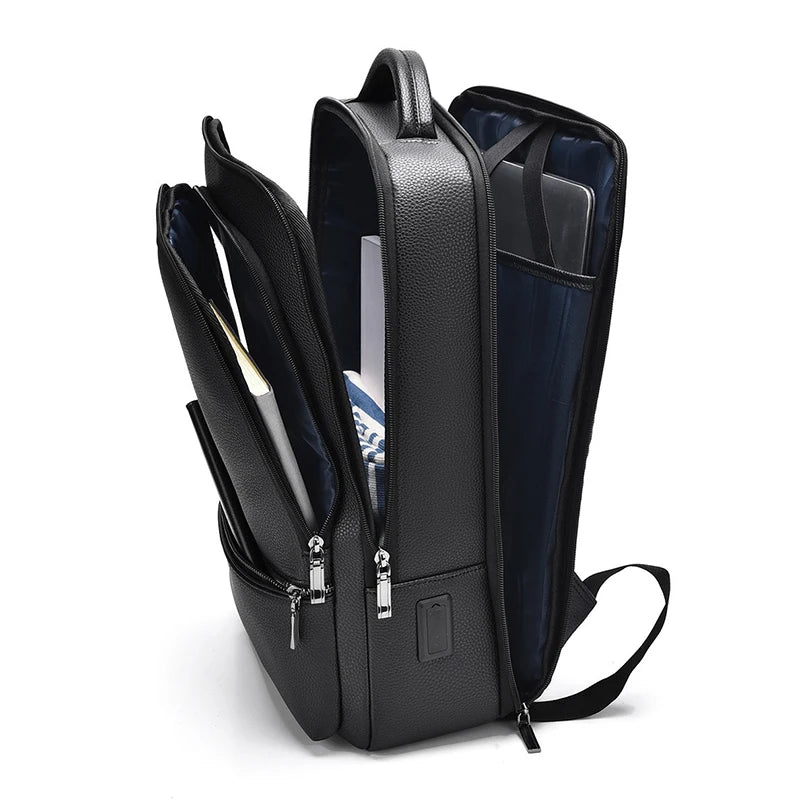 PU Leather Backpack with USB Charging Port for Travel