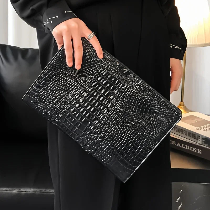Crocodile Pattern Envelope Clutch Bag With Zipper