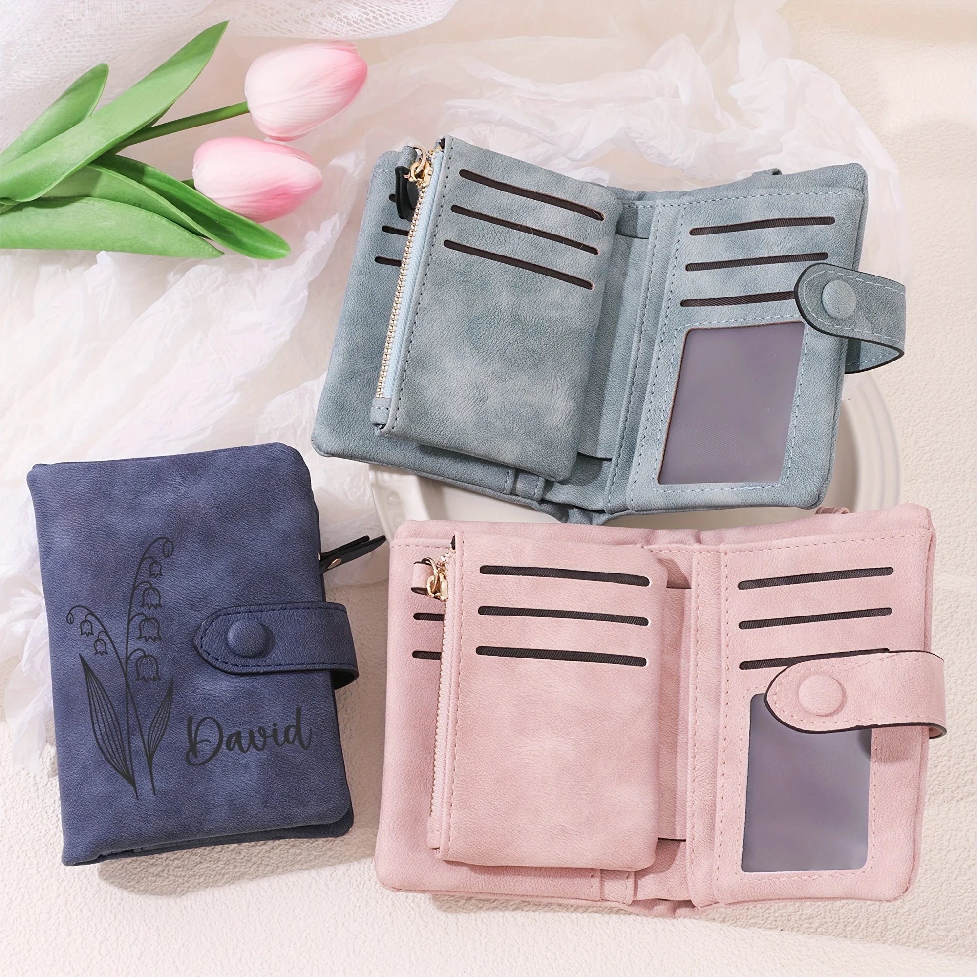Birth Flower Print Wallet with Personalised Name Card - WO2MEN