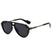 Retro Pilot Sunglass with Double Bridge UV400 - Black Gun Grey