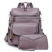 Backpack with Fringe Design and Multi Pocket Layout - Purple