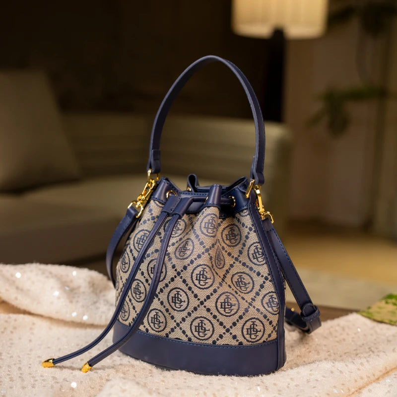 Bucket Bag Crossbody with Embroidered Monogram Pattern - WO2MEN