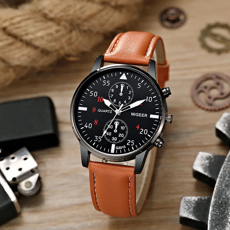 Leather Strap Chronograph Watch Casual Style Everyday