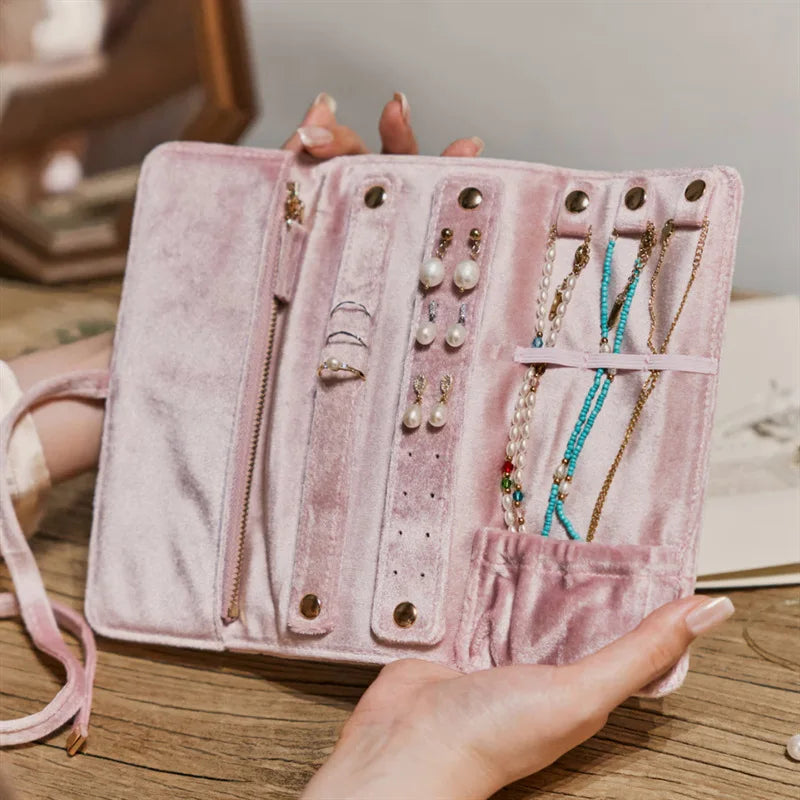 Velvet Jewelry Storage Bag with Roll And Display