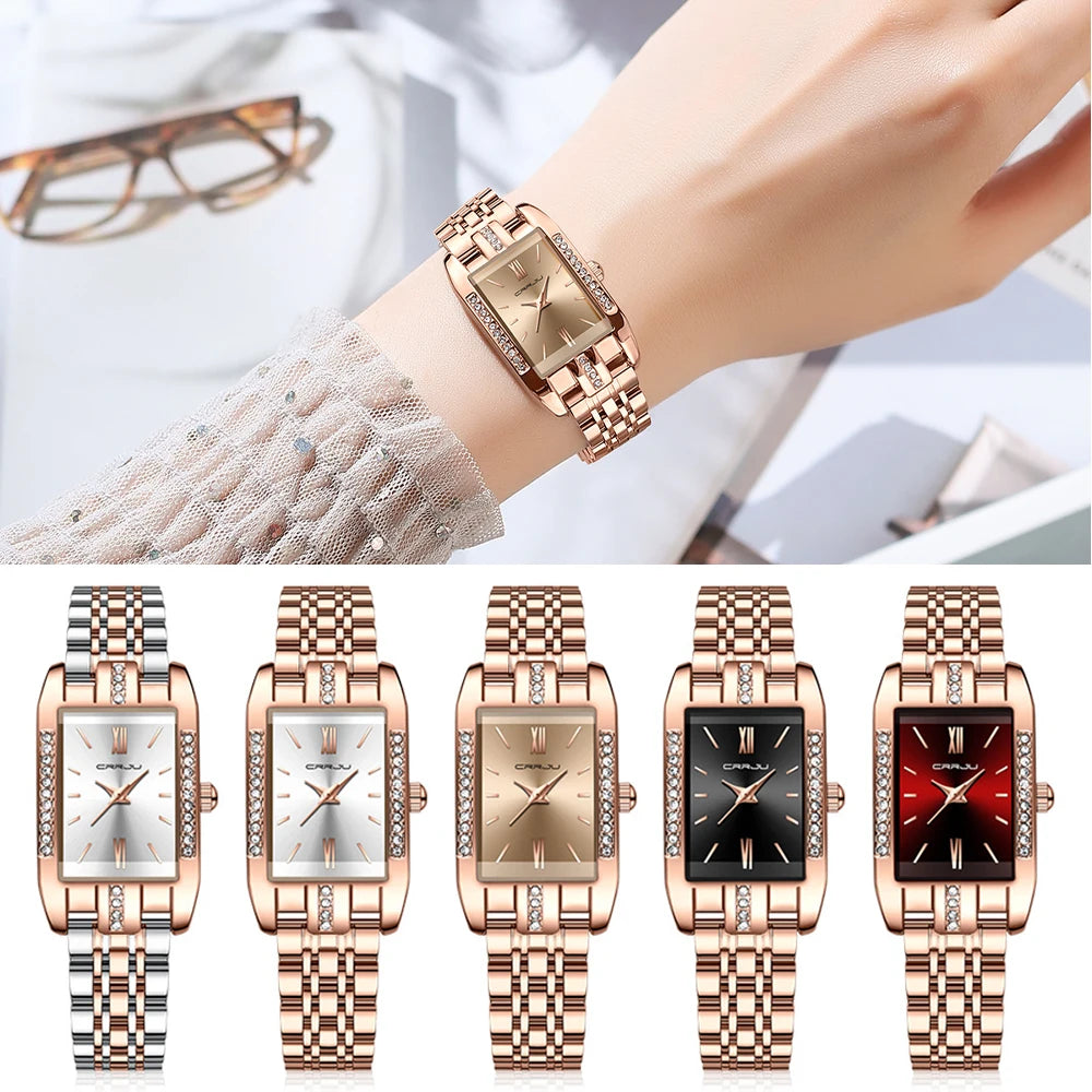 Rectangular Crystal Embellished Bracelet Watch Sparkle