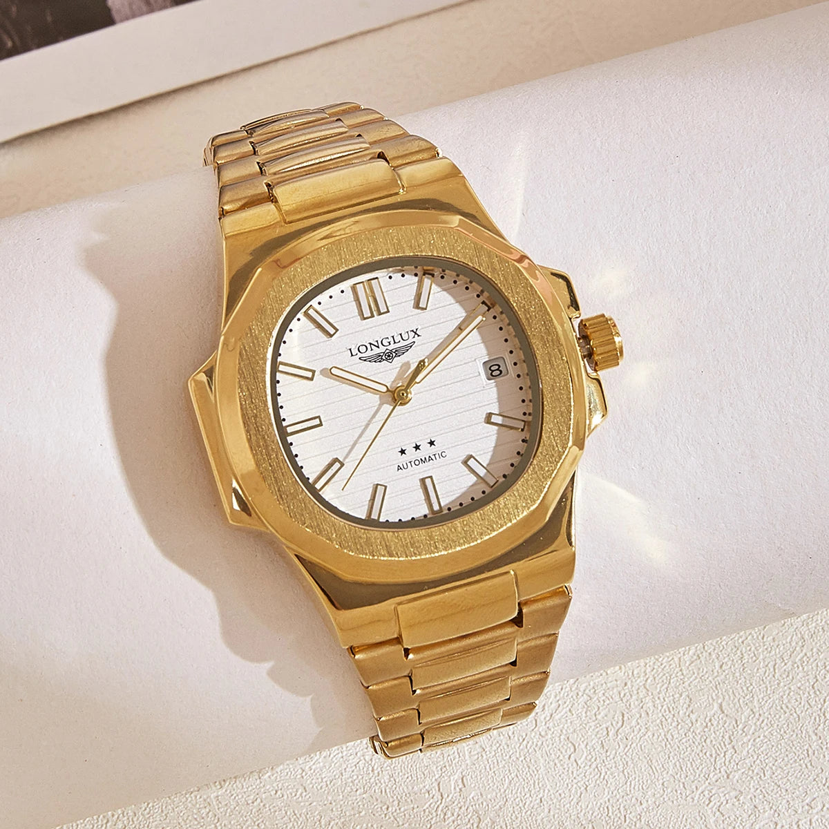 Automatic Stainless Steel Wristwatch With Date Display - White Gold