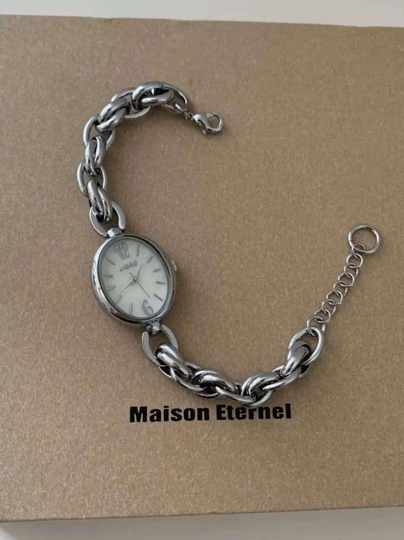 New Weaved Bracelet Watch Ladies Vintage Chain - Silver