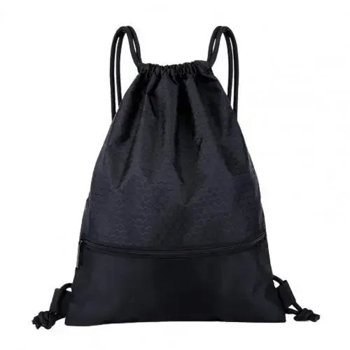 Drawstring Gym Backpack with Front Zip Pocket - Black