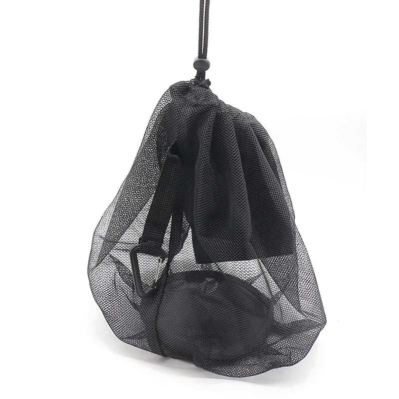 Portable Drawstring Basketball Mesh Bag for Backpack - Black