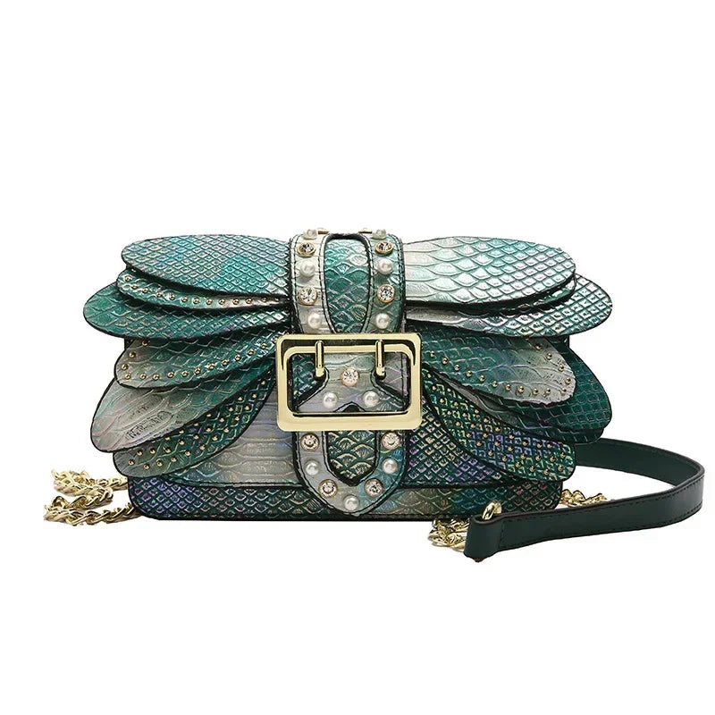 Petal Stack Crossbody With Riveted Buckle Chain Strap