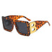 Oversized Square Sunglasses UV400 Gradient Lens - Leopard Black