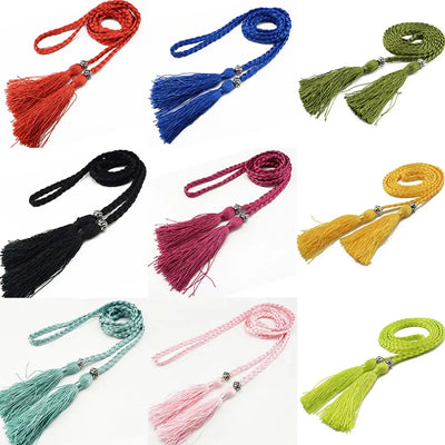 Elegant Braided Rope Tassel Belt for Women Waist