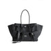 Handbag with Silver Buckle and Structured Compartment - Black