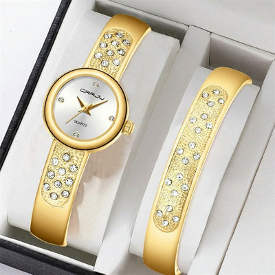 Watch Set Crystal Studded Bracelet Duo Dainty Shine - WO2MEN