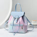 Floral Pattern Backpack With Drawstring Flap Design - Blue