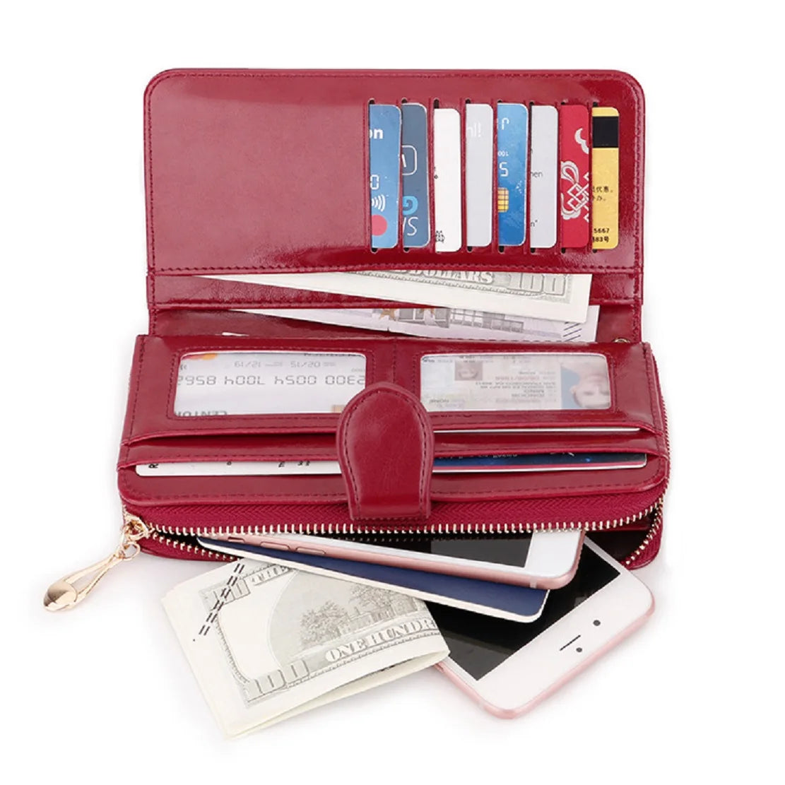 Zipped Long Wallet with Card Slots And Wrist Strap