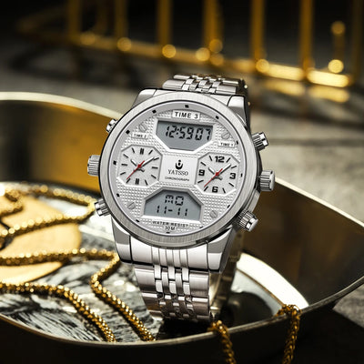 Chronograph Stainless Steel Wristwatch Dual Display