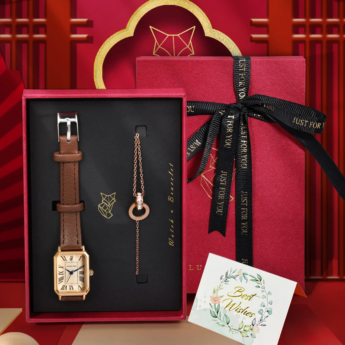 Watch Gift Set with Bracelet in Rectangle Case