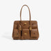 Handbag with Silver Buckle and Structured Compartment - Brown Gold