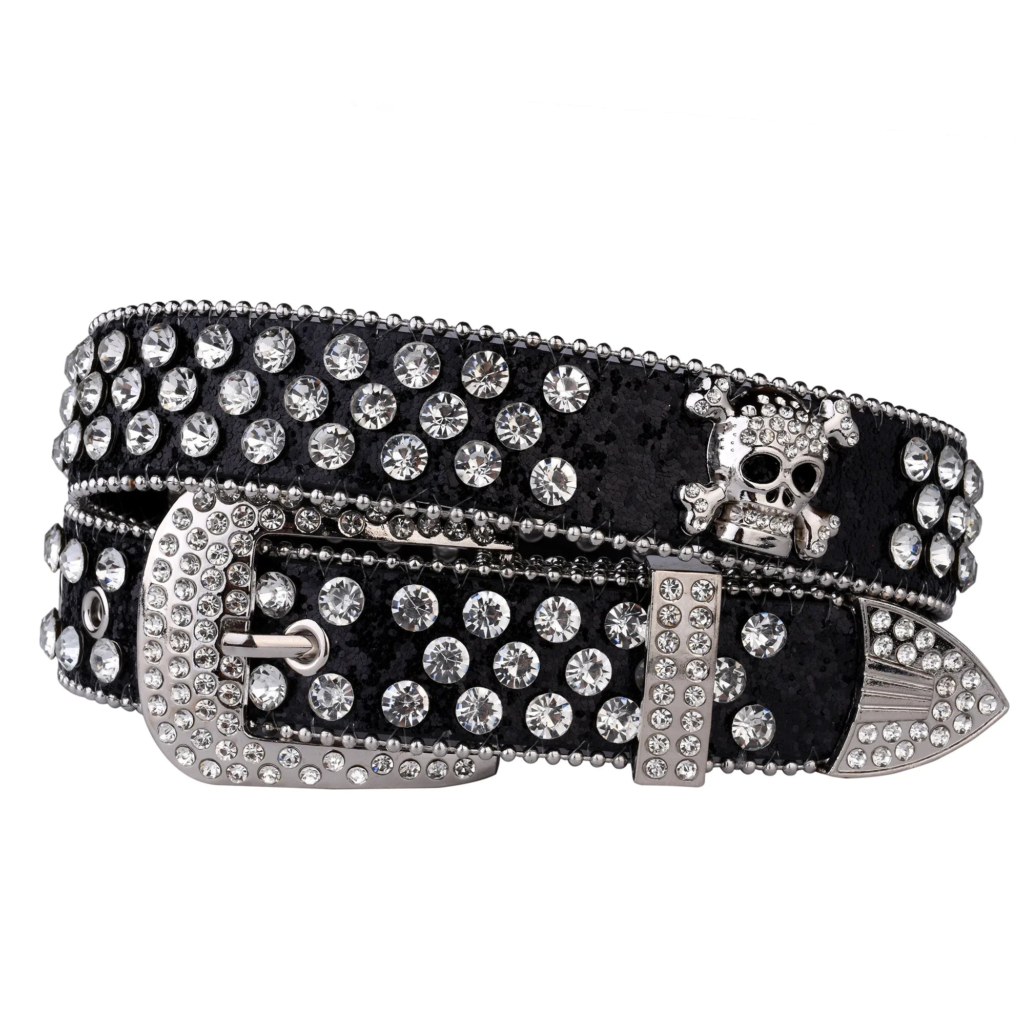Rhinestone Skull Belt Western Cowgirl with Buckle