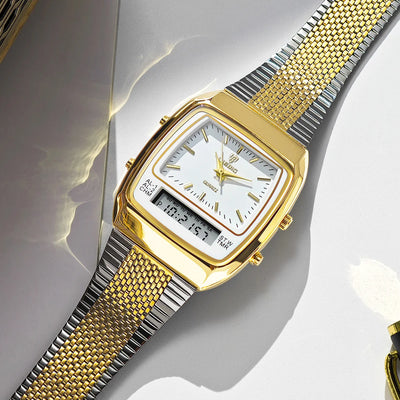 Dual Display Quartz Watch with Analog Digital Window