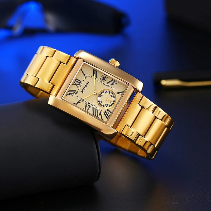 Rectangular Roman Dial Quartz Wristwatch with Date