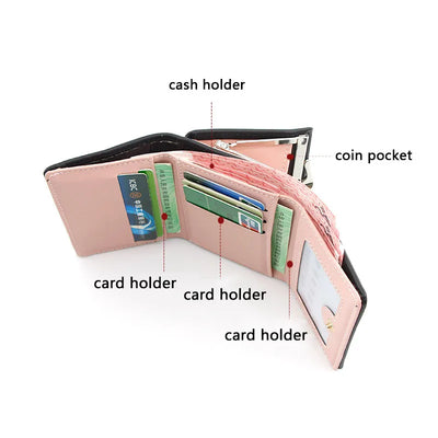 Compact Wallet with Heart Accent Coin Pocket for Cards - WO2MEN