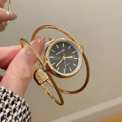 Watch Bracelet Cuff with Double Wire Ring Form Design - WO2MEN