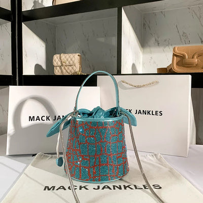 Handbag Diamond Grid Evening Bag With Rhinestone Trim - WO2MEN