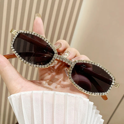 Oval Sunglasses with Rhinestone Rim Frame Lux