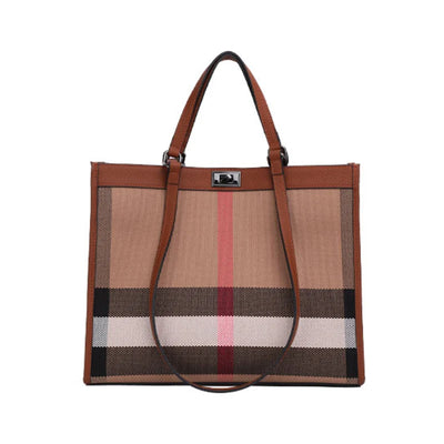 Checkered Patchwork Tote With Structured Silhouette