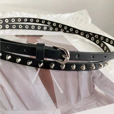 Adjustable Studded Belt with Double Strap And Loop
