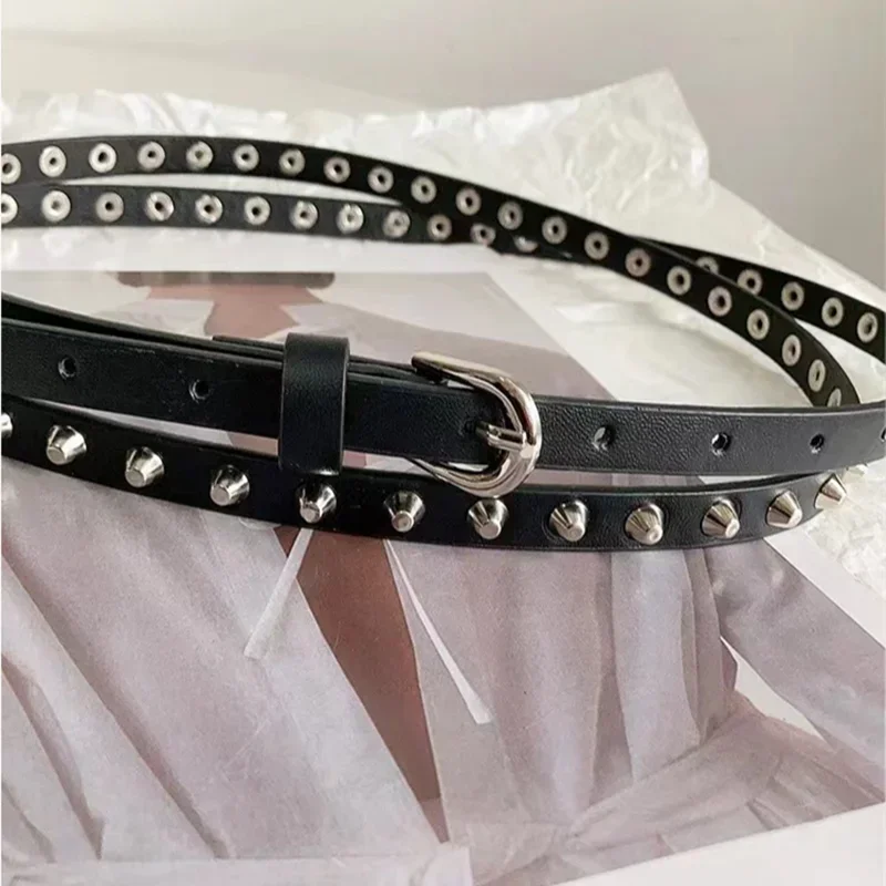 Adjustable Studded Belt with Double Strap And Loop