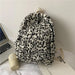 Leopard Print Fluffy Backpack for School Daily Use - White Leopard