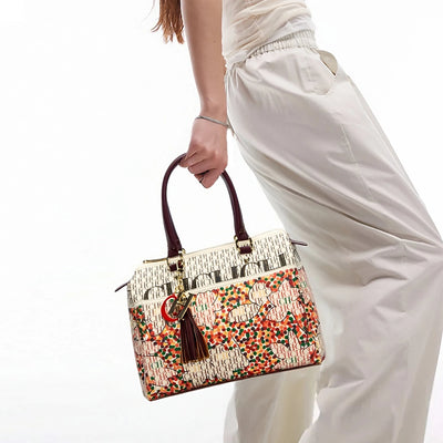 Refined Jacquard Motif Bowling Handbag with Tassel