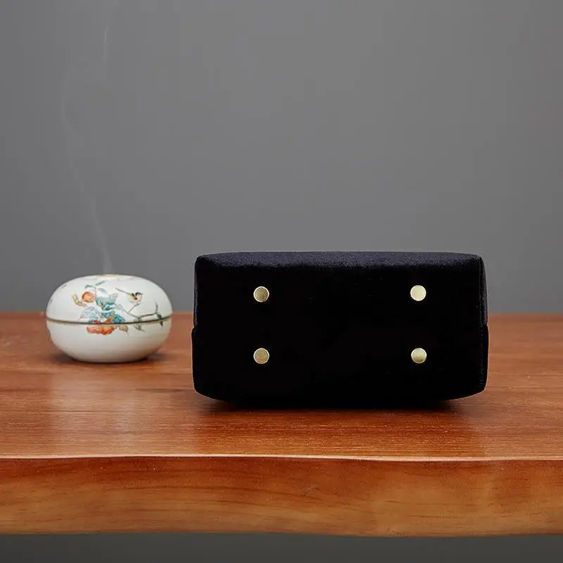 Ring Handle Handbag with Floral Embroidery Tassel