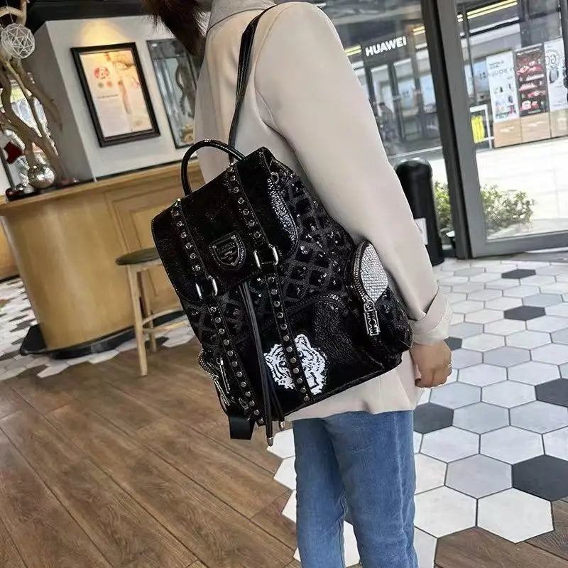 Backpack with Studded Straps and Polished Detailing - WO2MEN