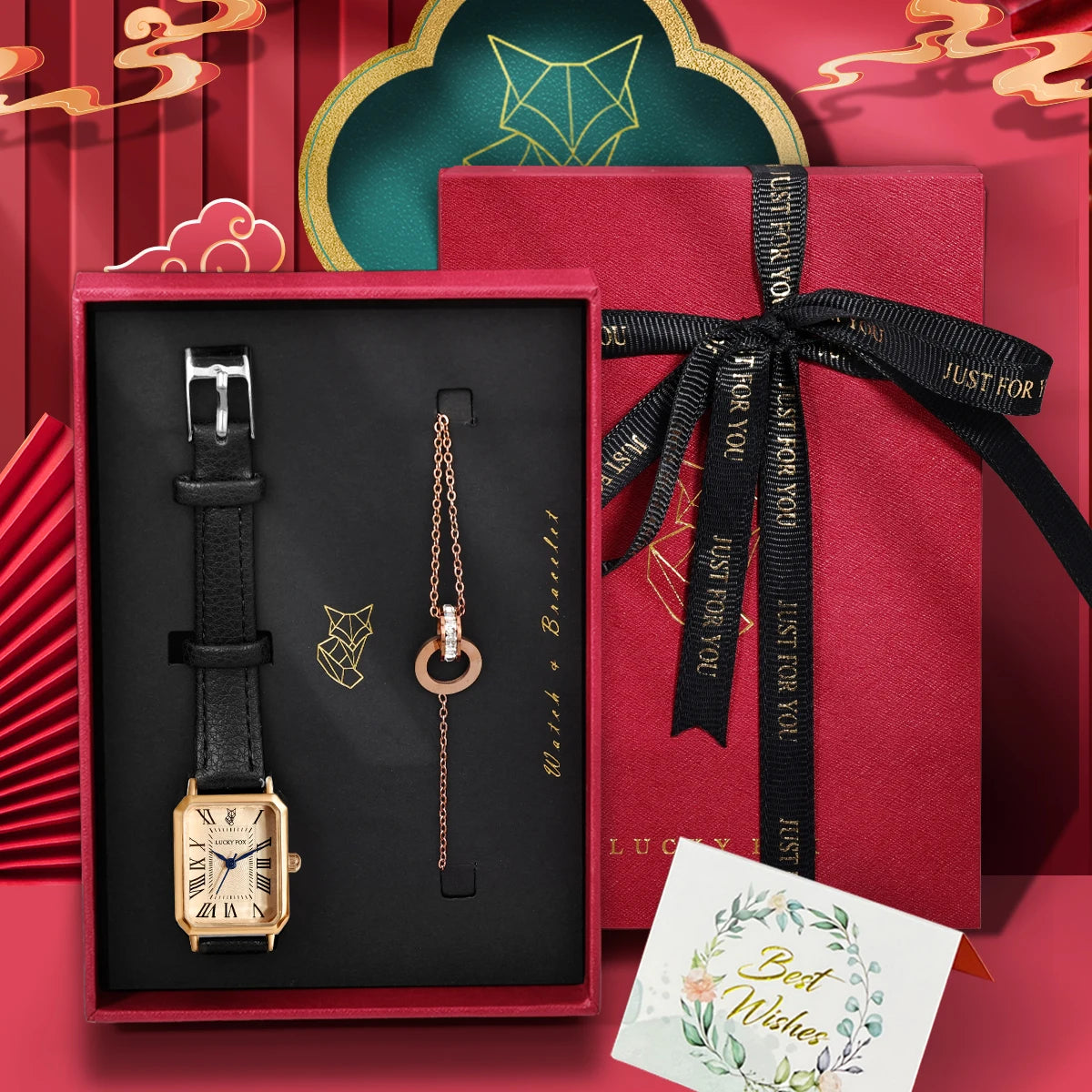 Watch Gift Set with Bracelet in Rectangle Case