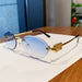 Oval Rimless Sunglasses with Ornate Detailing Frame - Blue