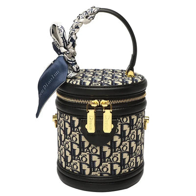 Embroidered Barrel Bag With Scarf Accent Shoulder Strap