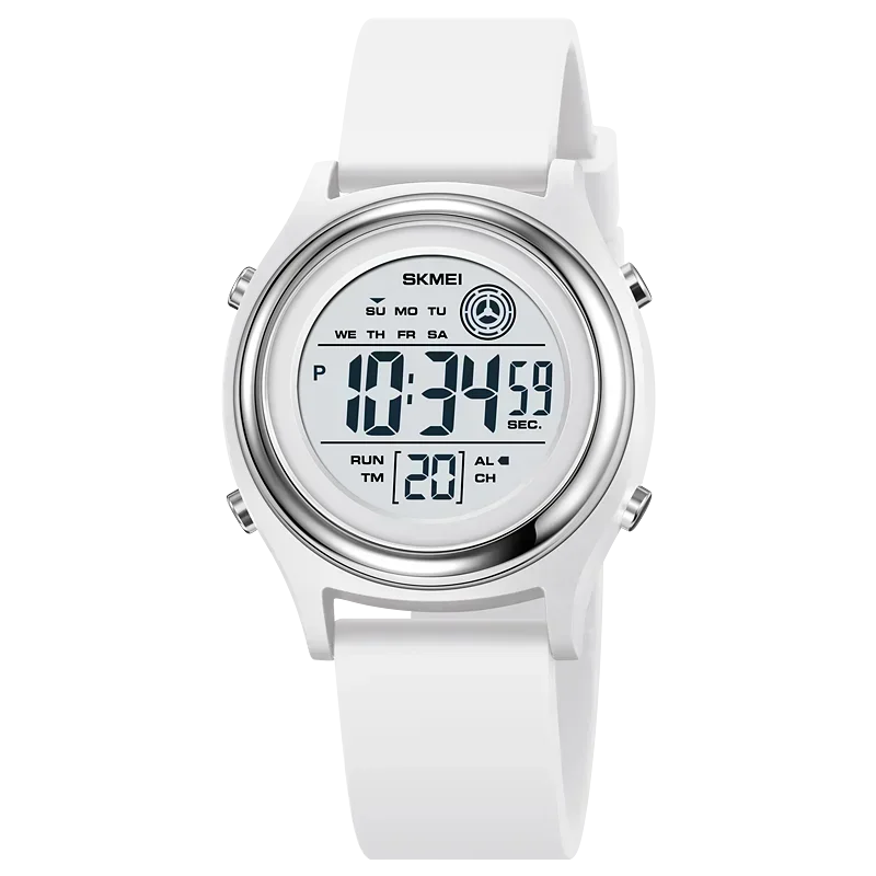 Digital Stopwatch Wristwatch With Back Light 50M - White Silver
