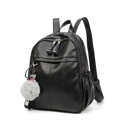 Backpack for Women with Zippered Compartments Softback - Black
