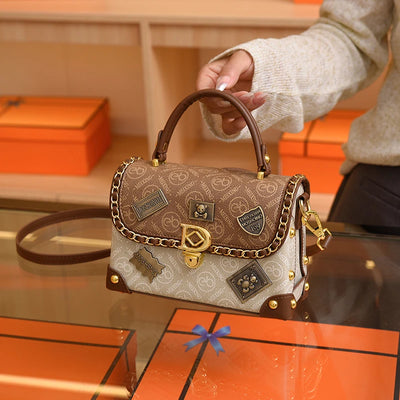 Shoulder Bag with Chain Detailing and Retro Accents - WO2MEN